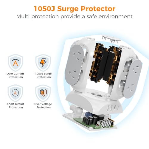 TESSAN Surge Protector Power Strip Tower, Flat Plug Extension Cord 10 Ft with 8 AC Multiple Outlets 4 USB Ports (1 USB C), 1050J Protection Desk Charging Station for Home, Office Supplies, Dorm Room - Image 5