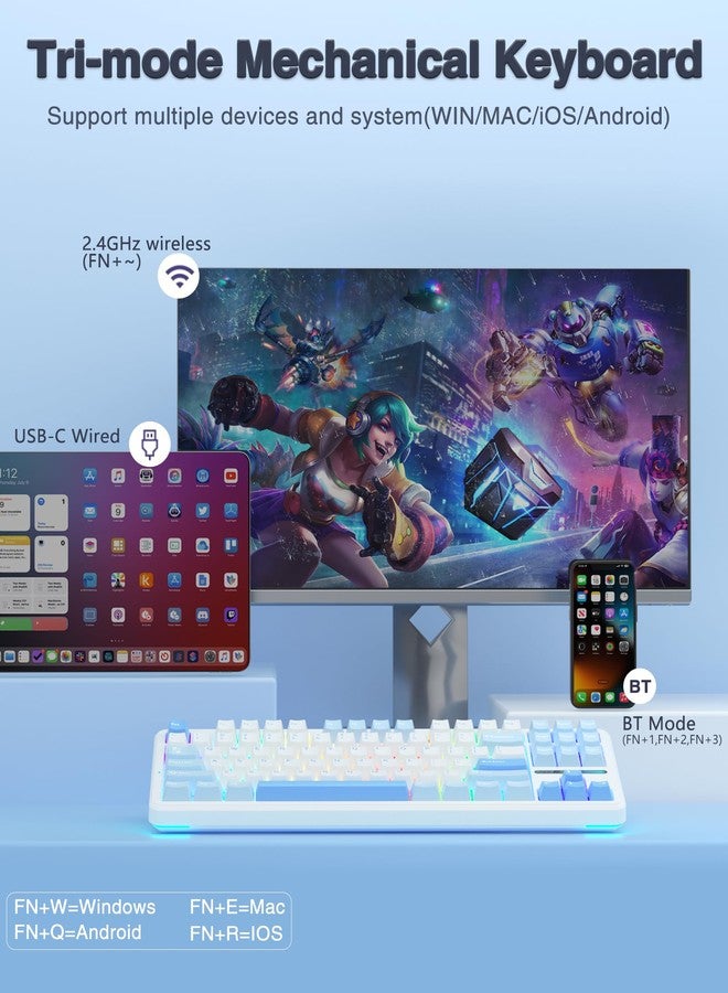 AULA F87 Wireless Mechanical Keyboard, 75% TKL Custom Hot Swappable Gaming Keyboards with PBT Keycaps, Pre-lubed Greywood Switches, RGB Backlit Creamy Keyboard, 2.4GHz/USB-C/BT5.0 - Image 3
