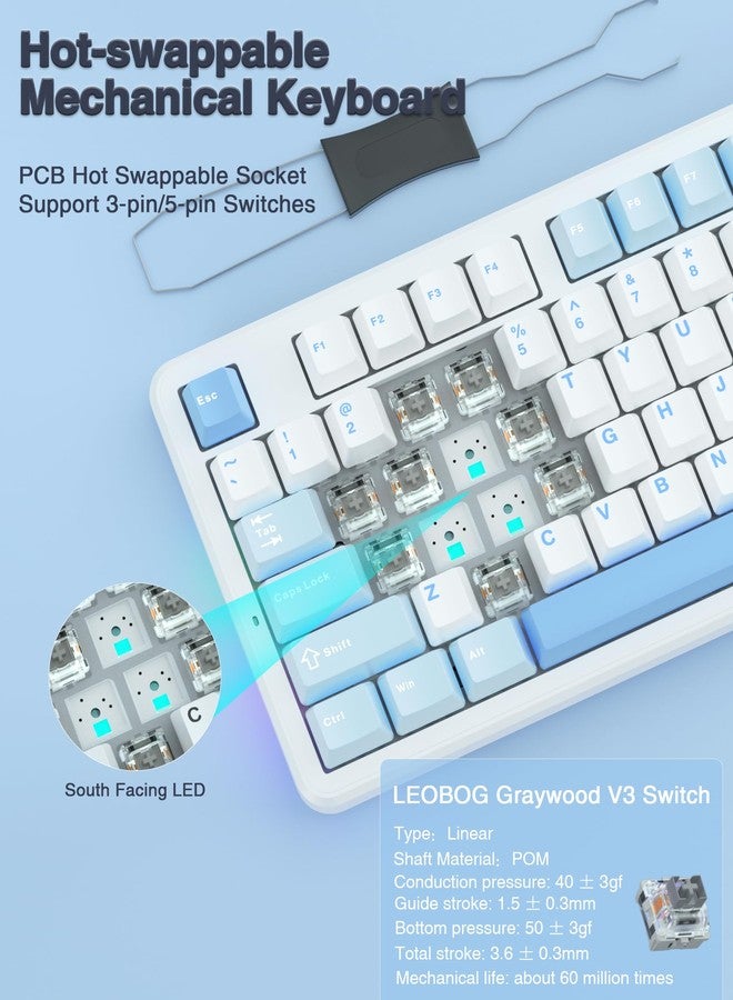 AULA F87 Wireless Mechanical Keyboard, 75% TKL Custom Hot Swappable Gaming Keyboards with PBT Keycaps, Pre-lubed Greywood Switches, RGB Backlit Creamy Keyboard, 2.4GHz/USB-C/BT5.0 - Image 5