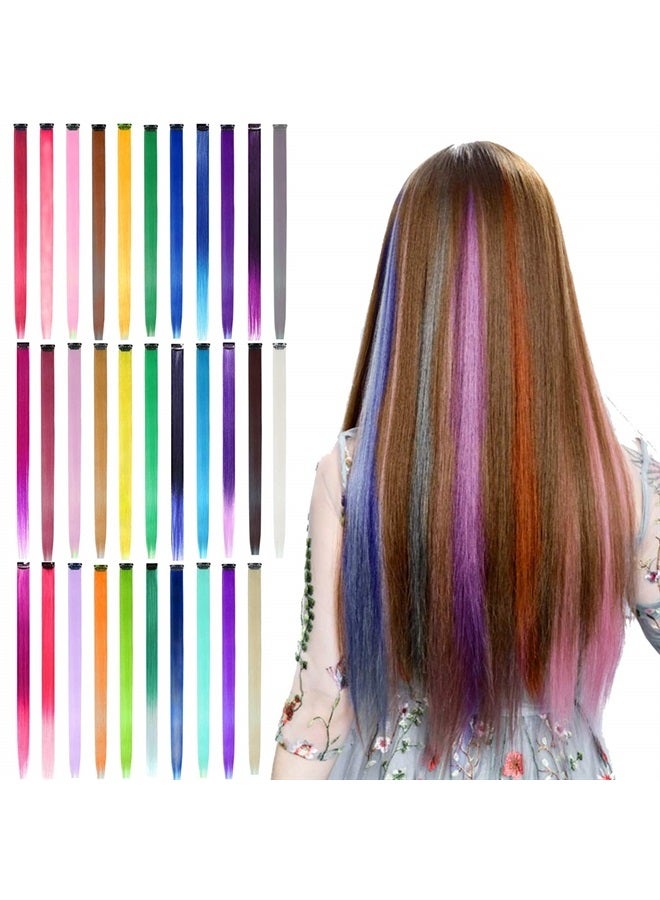 BEAHOT 32 PCS Colored Clip in Hair Extensions 20 Inch Rainbow Long Straight Hairpieces Clip in Synthetic, Halloween Cosplay Dress Up Fashion Party Christmas New Year Gift for Women Kids Girls - Image 1