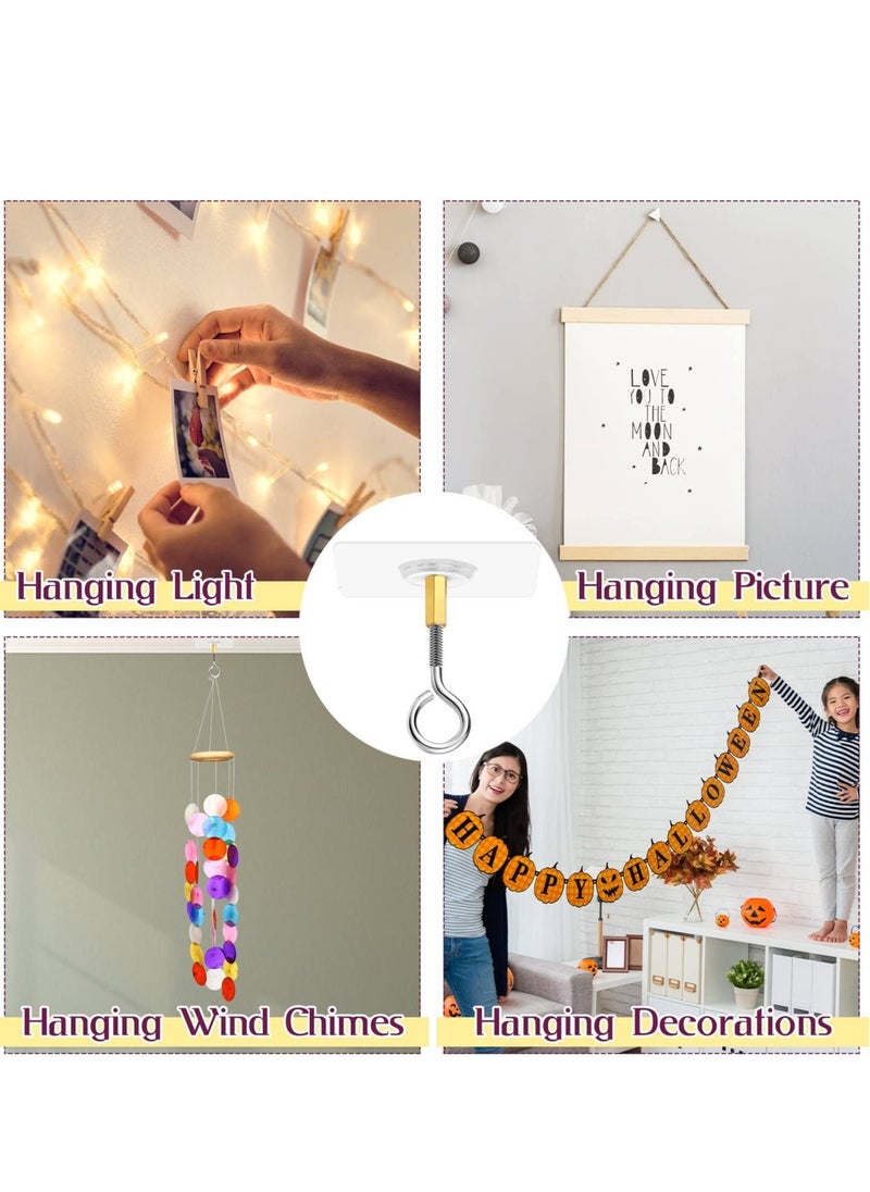 Ceiling Hooks, Self Adhesive Stainless Steel Eye Hooks, No Hole Hanger, Transparent Waterproof Seamless Oilproof Wall Hooks 4.5KG(max) for Hanging Plant Lights(10PCS)  - Image 4