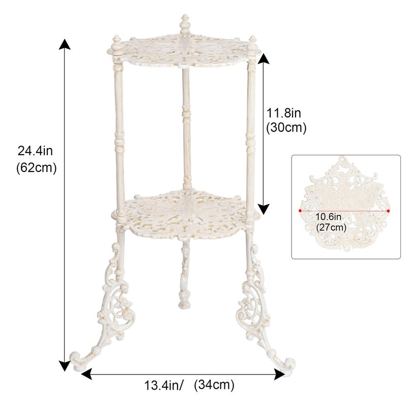 Sungmor Vintage Cast Iron 2-Tier Plant Stand, Elegant Butterfly & Floral Design with Antique White Finish, 24 Inch Tall Rustic Flower Pot Holder, Heavy Duty Metal Display Shelf for Indoor and Outdoor - Image 5