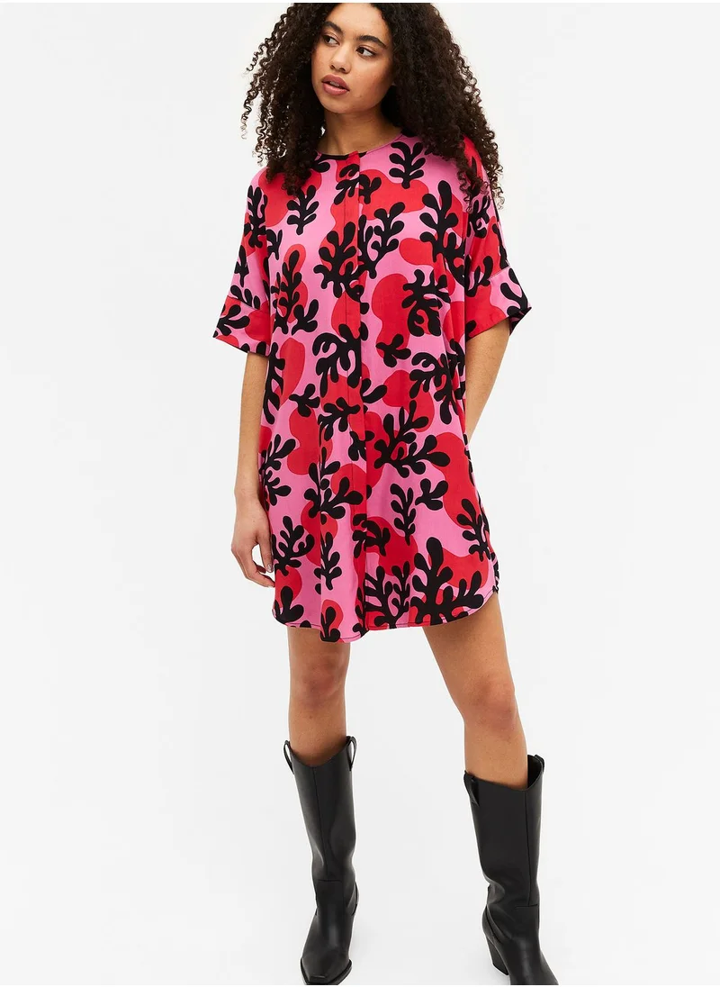 MONKI Button Detail Printed Shirt Dress