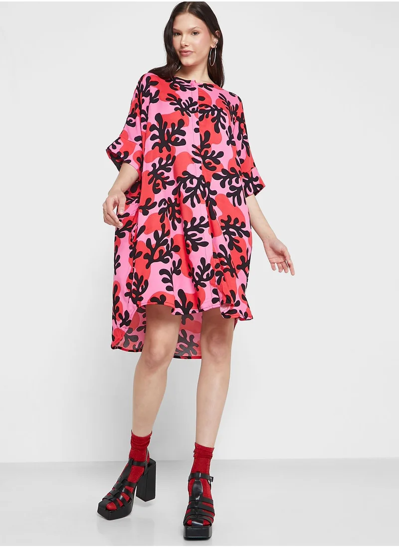 MONKI Button Detail Printed Shirt Dress