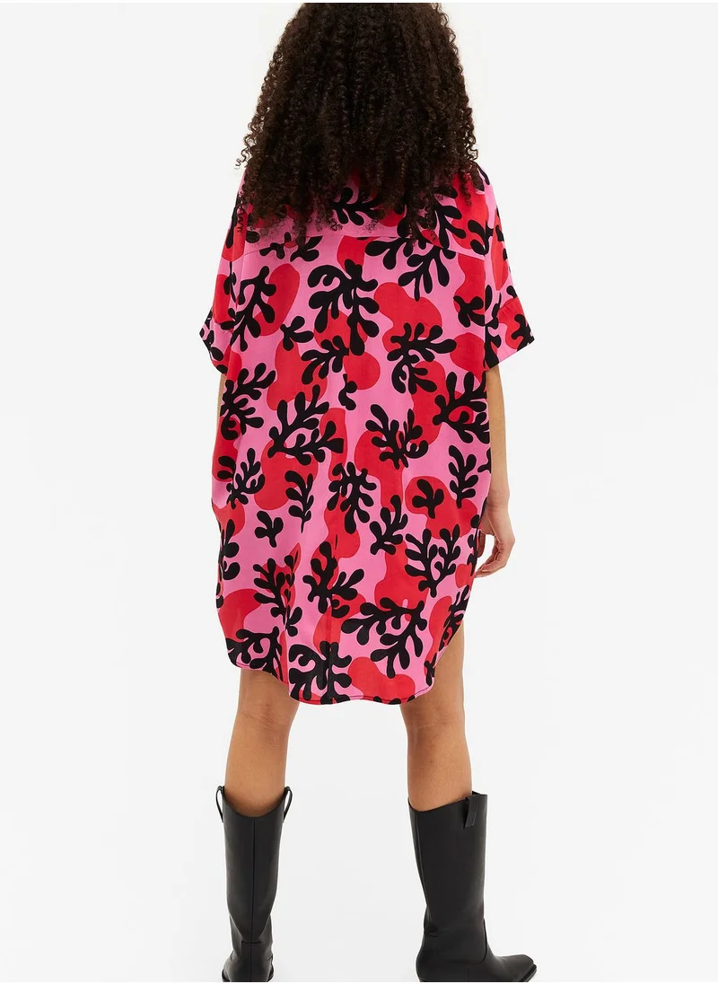 MONKI Button Detail Printed Shirt Dress