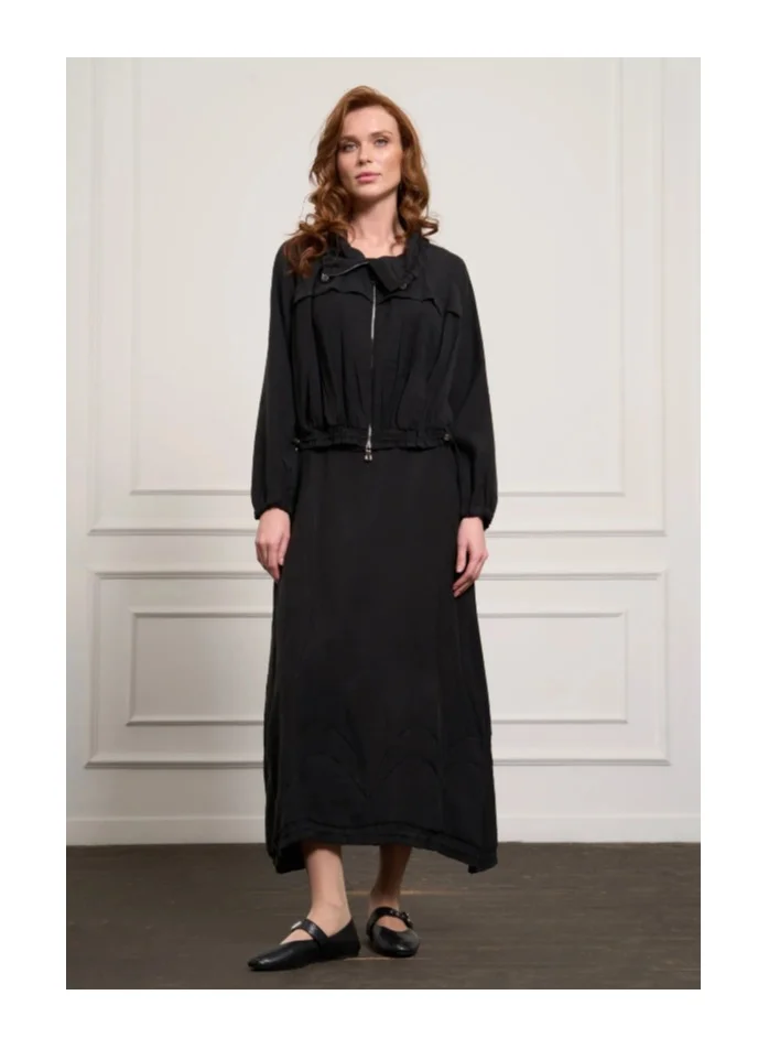 Relaxed Zip Jacket & Maxi Skirt Set - Black