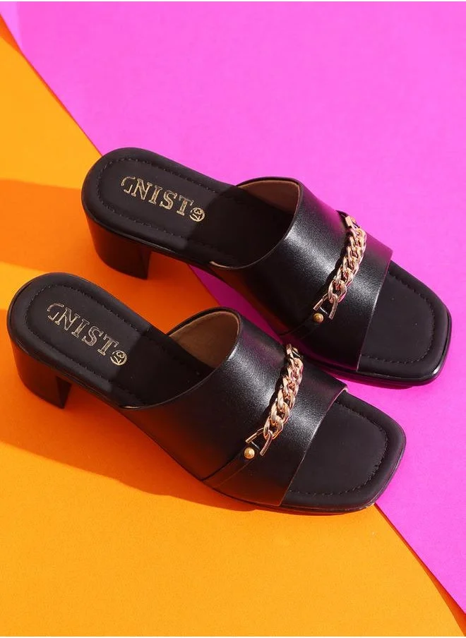 جنيست Chain Embellished Block Heel Sandals by Styli
