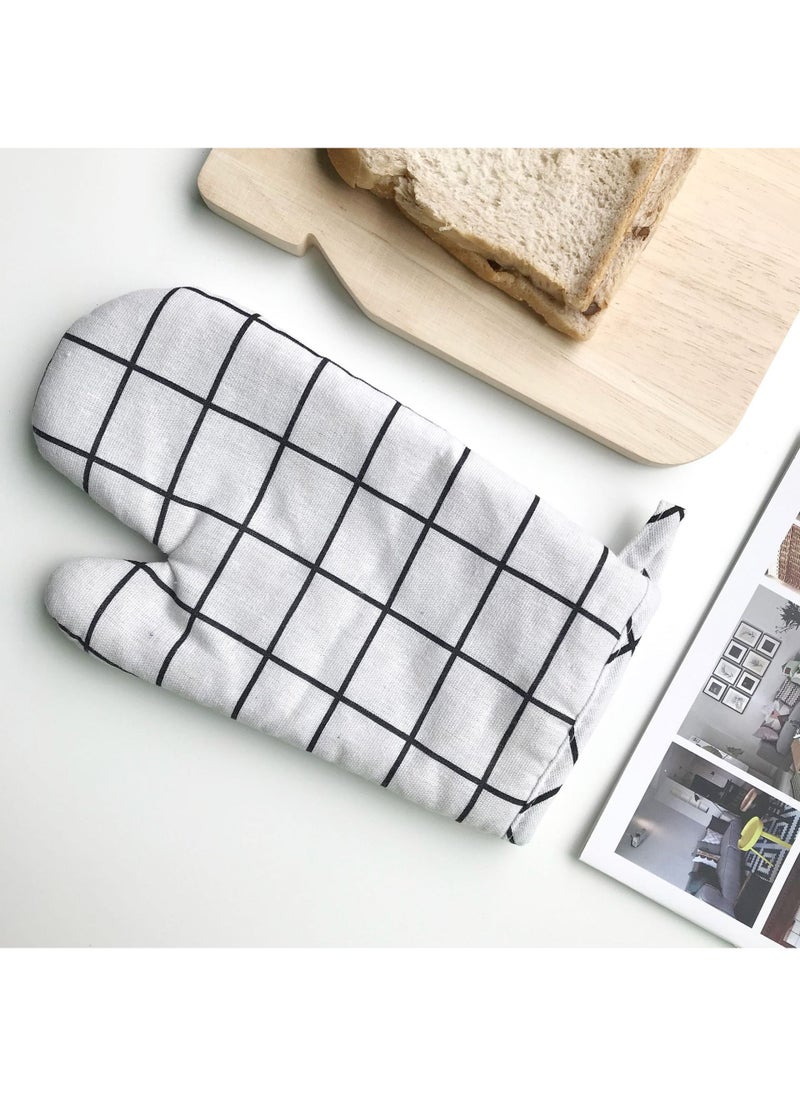 Nordic style microwave oven heat insulation gloves oven anti-scalding gloves high temperature kitchen baking gloves factory direct sales WHITE CHECK  - Image 1