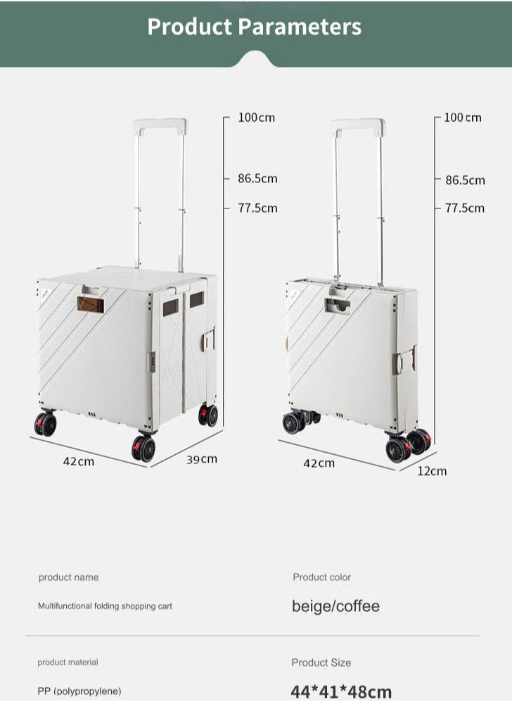 Arabest - Outdoor Folding Camper, With Table, Home Shopping Cart, Movable Pulley, Portable Shopping Cart, White, Large 65L - Image 1