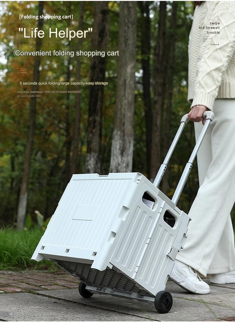 Arabest - Outdoor Folding Camper, With Table, Home Shopping Cart, Movable Pulley, Portable Shopping Cart, White, Large 65L - Image 1