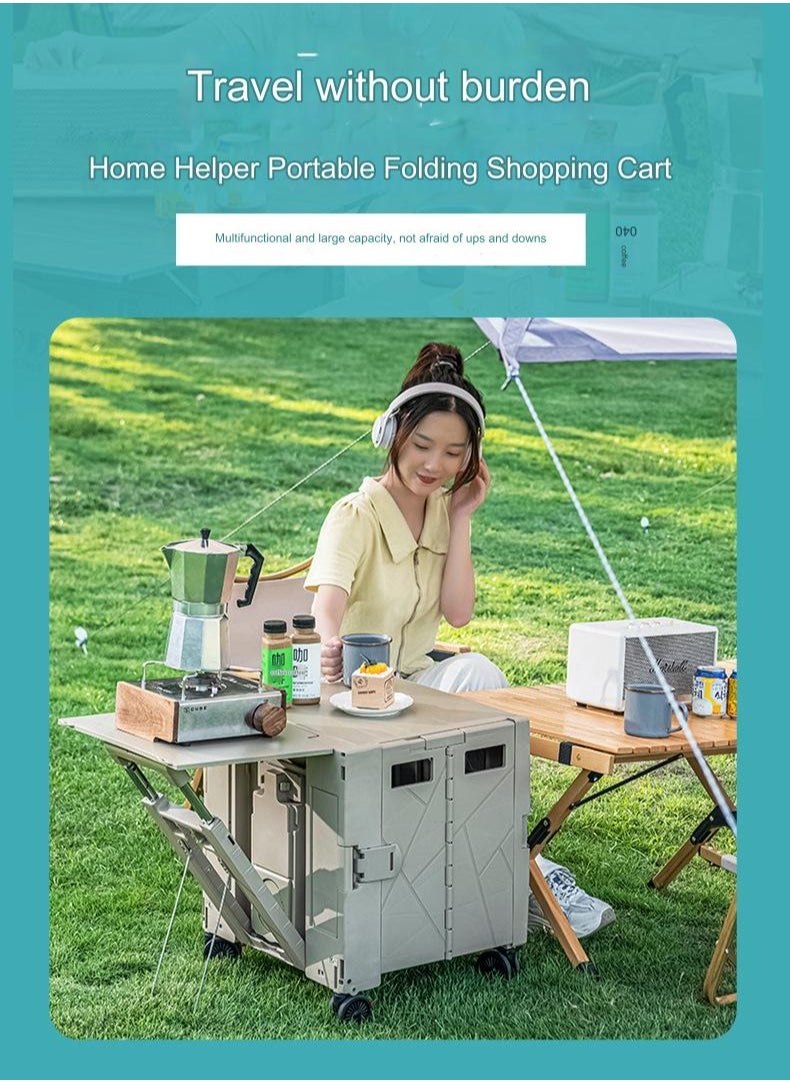 Arabest - Outdoor Folding Camper, With Table, Home Shopping Cart, Movable Pulley, Portable Shopping Cart, White, Large 65L - Image 1