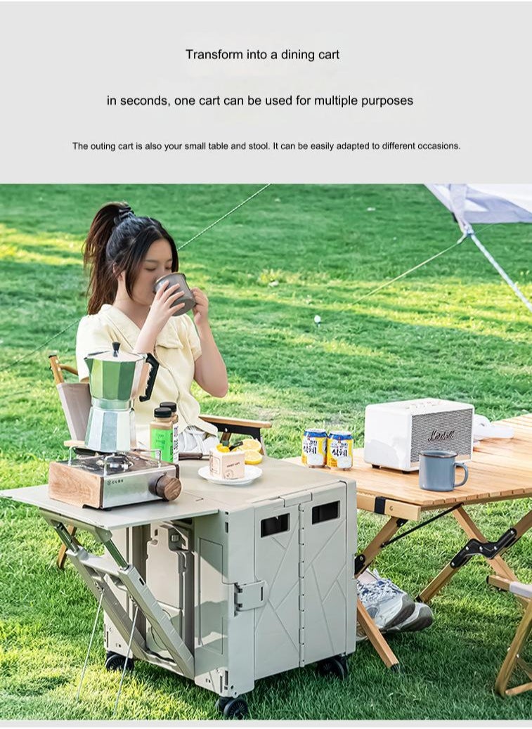 Arabest - Outdoor Folding Camper, With Table, Home Shopping Cart, Movable Pulley, Portable Shopping Cart, White, Large 65L - Image 1