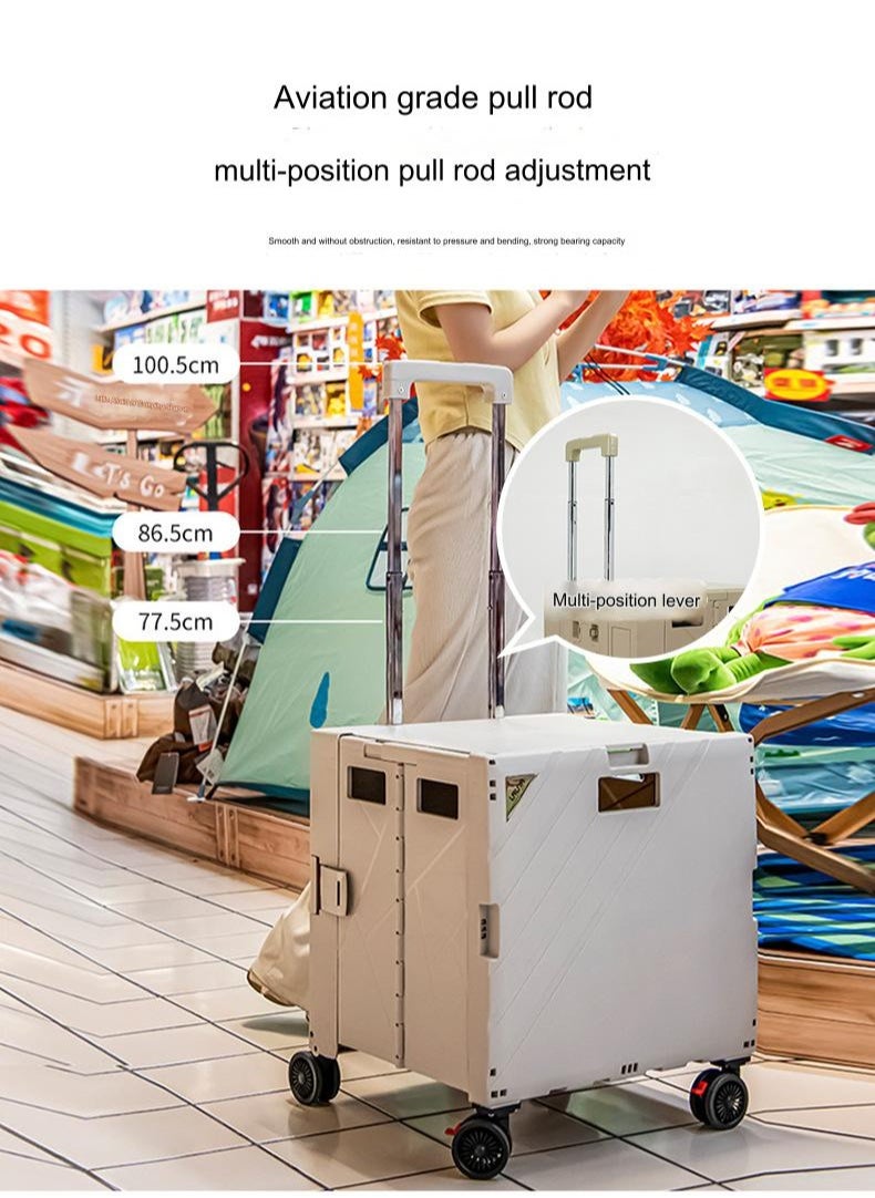 Arabest - Outdoor Folding Camper, With Table, Home Shopping Cart, Movable Pulley, Portable Shopping Cart, White, Large 65L - Image 1