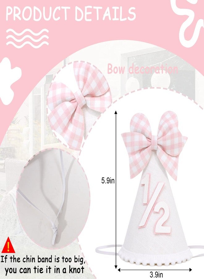 Agkvw Pink Bow Half Birthday Hat for Girls - Pink and White Theme 1/2 Brithday Decorations, Half Way to One Party Hat, Baby Girl half Bday Decor (1/2 birthday hat) - Image 2