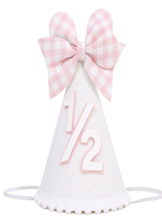 Agkvw Pink Bow Half Birthday Hat for Girls - Pink and White Theme 1/2 Brithday Decorations, Half Way to One Party Hat, Baby Girl half Bday Decor (1/2 birthday hat) - Image 1