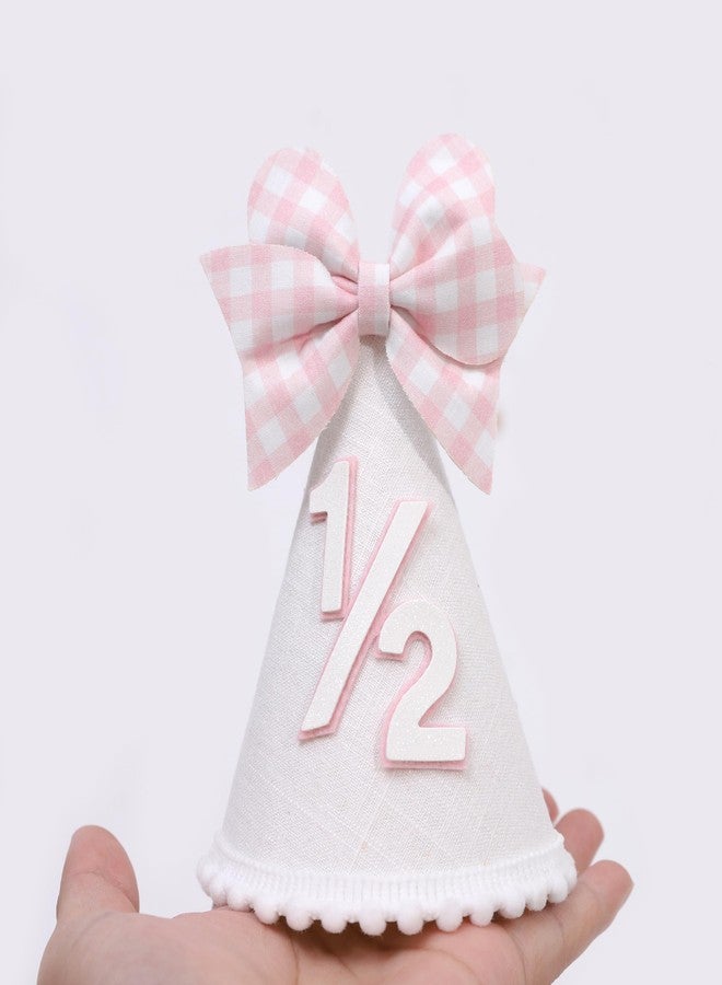 Agkvw Pink Bow Half Birthday Hat for Girls - Pink and White Theme 1/2 Brithday Decorations, Half Way to One Party Hat, Baby Girl half Bday Decor (1/2 birthday hat) - Image 4