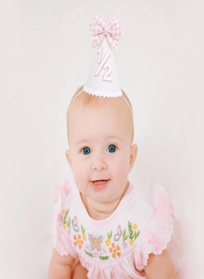 Agkvw Pink Bow Half Birthday Hat for Girls - Pink and White Theme 1/2 Brithday Decorations, Half Way to One Party Hat, Baby Girl half Bday Decor (1/2 birthday hat) - Image 3
