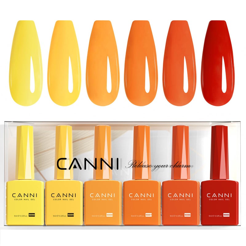 CANNI 6Pcs 9ml Yellow Orange Fall Gel Nail Polish Set- Orange Red Yellow Fall Colors Gel Polish Kit DIY at Home Salon Christmas New Year's Gifts for Girls - Image 1