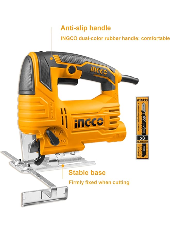 INGCO 570W Compact Electric Jig Saw With 3 Jig Saw Blades And 4 Step Pendulum Function Yellow Js57028 - Image 2
