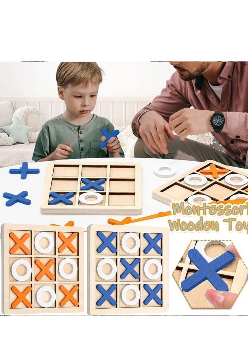 2 Pack of Tic-Tac-Toe Game Toy Classic Wooden Checkerboard Educational Family Game Toys Set for Adults and Kids