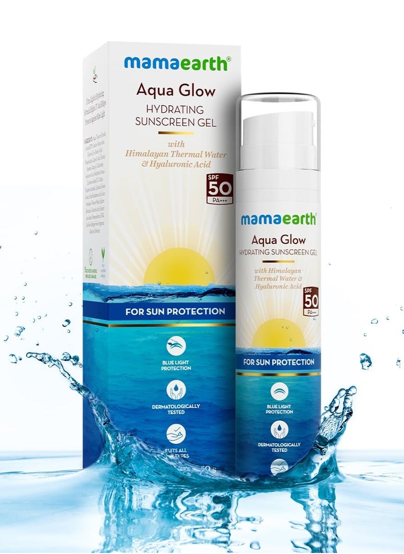 Mamaearth - Mamaearth Aqua Glow Hydrating Sunscreen Gel with Himalayan Thermal Water  Hyaluronic Acid With SPF 50,50g - Image 1