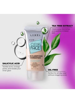 LAMEL Ohmy Clear Face Full Coverage Foundation Acne Coverage Salicylic Acid & Tea Tree Extract Dewy & Flawless Finish Sensitive Skin Care Organic & Oilfree 402 1.35 Fl.Oz  - Image 4