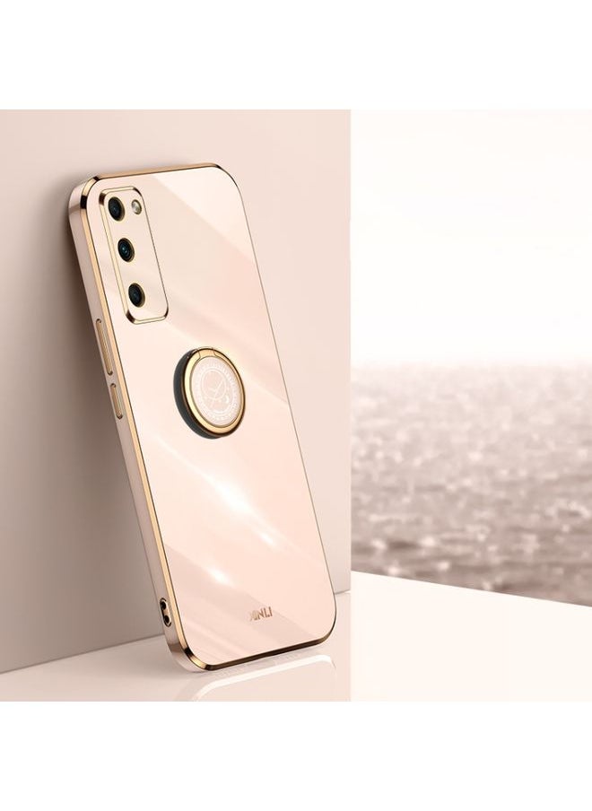 HuHa Case Cover For Honor 30 Youth XINLI Straight 6D Plating Gold Edge TPU Shockproof Case with Ring Holder Pink 