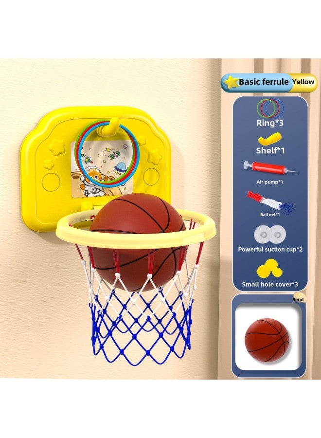 Children's Hanging Basketball Board Indoor And Outdoor Punch-Free Foldable Scoring Shooting Rings Kindergarten Basketball Toys-Color:[basic Ring Version] Yellow Space Cat (comes With Basketball + 3 Rings + Pump + Suction Cup)-Diameter:3 Basketballs  - Image 1