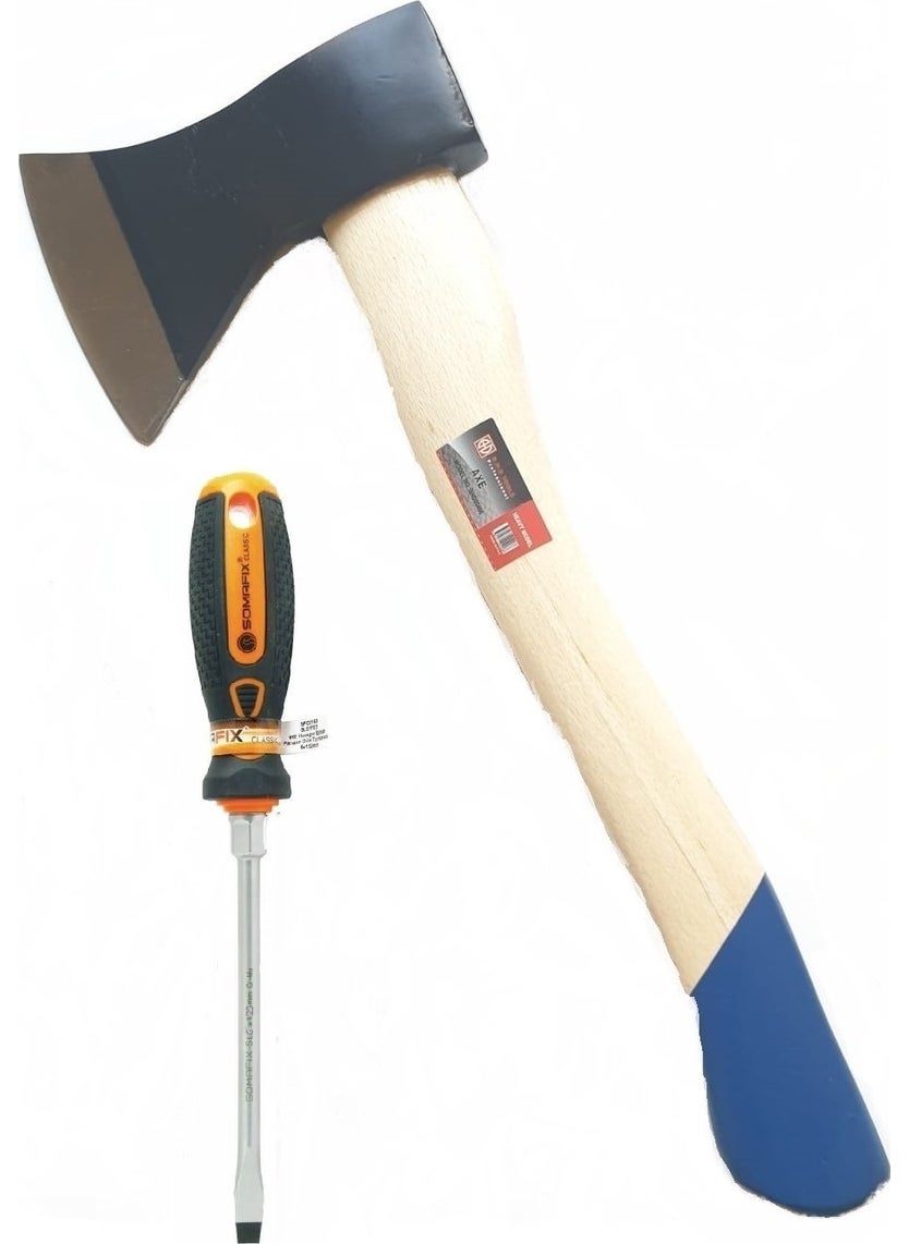 Kayasan Bhd Wood Handle Ax hatchet hammer ax 600 gr Somafix Panzar Flat Screwdriver 6X125 mm 