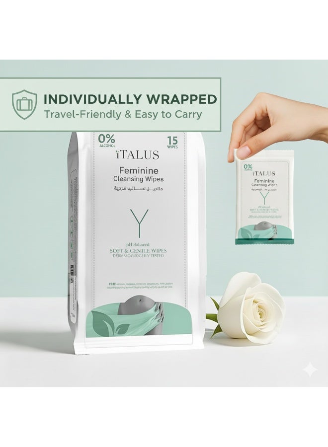 Italus Feminine Intimate Wipes – 15 Individually Wrapped Wipes – pH Balanced, Antibacterial, Travel-Friendly for Daily Use - Image 5