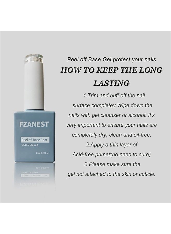 FZANEST Peel Off Gel Base Coat For Gel Nail Polish,15ml UV LED Light Peelabel Base Gel Polish Non Toxic Vegan Cruelty Free - Image 4