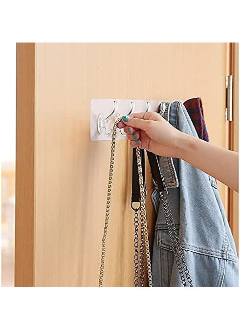 Skyroscoe Adhesive Sticker MultiPurpose 6 Hook for hanging strong Heavy Duty Sticky Hooks for Hanging Transparent Reusable Waterproof Stickon Hook for Wall Hangers for Kitchen Bathroom etc Pack of 1  - Image 4
