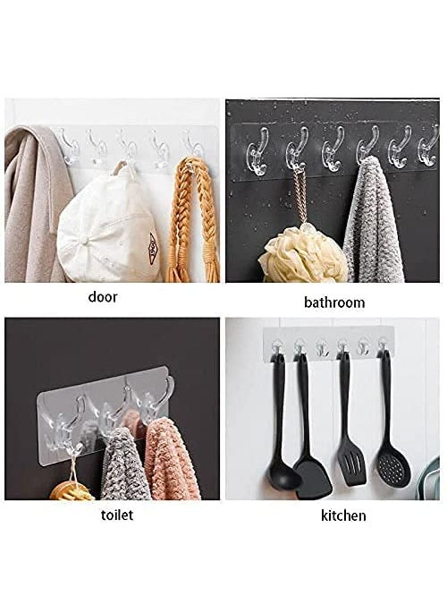Skyroscoe Adhesive Sticker MultiPurpose 6 Hook for hanging strong Heavy Duty Sticky Hooks for Hanging Transparent Reusable Waterproof Stickon Hook for Wall Hangers for Kitchen Bathroom etc Pack of 1  - Image 5