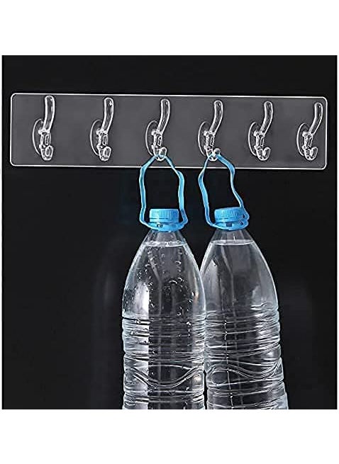 Skyroscoe Adhesive Sticker MultiPurpose 6 Hook for hanging strong Heavy Duty Sticky Hooks for Hanging Transparent Reusable Waterproof Stickon Hook for Wall Hangers for Kitchen Bathroom etc Pack of 1  - Image 2