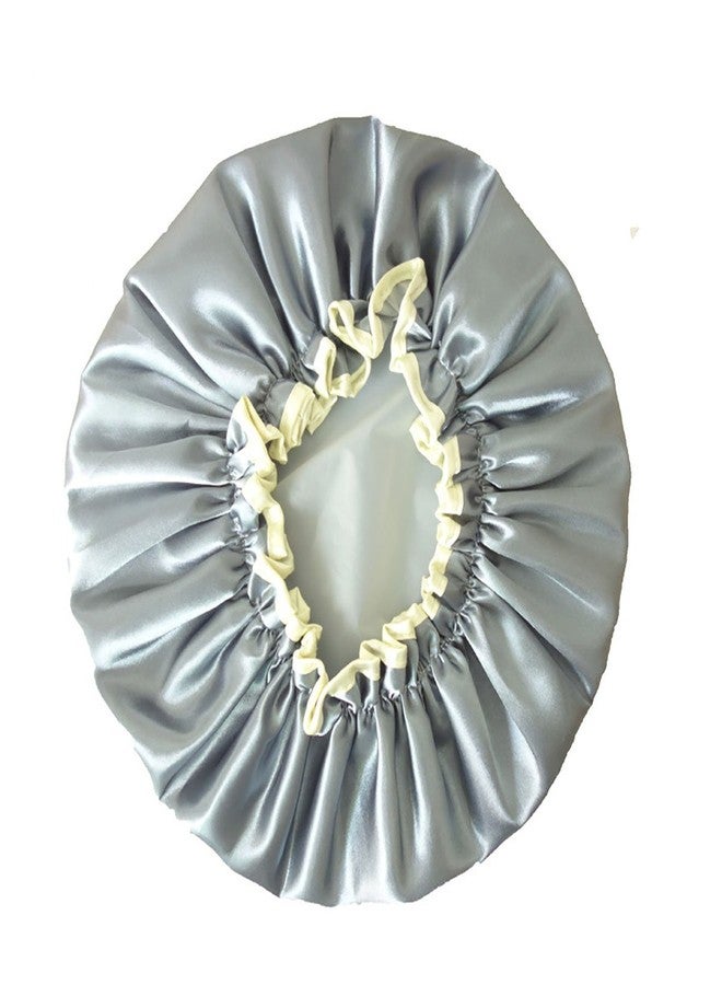 Fodattm 2PCS Women Lady Waterproof Elastic Double Layers Shower Caps Bath Spa Hat Hoods Bathroom Products (Gray) - Image 2