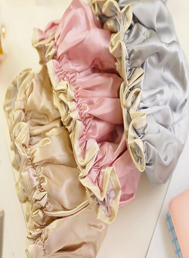 Fodattm 2PCS Women Lady Waterproof Elastic Double Layers Shower Caps Bath Spa Hat Hoods Bathroom Products (Gray) - Image 3