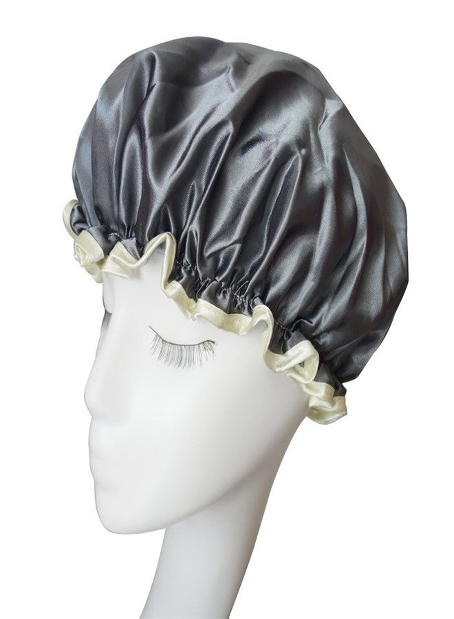 Fodattm 2PCS Women Lady Waterproof Elastic Double Layers Shower Caps Bath Spa Hat Hoods Bathroom Products (Gray) - Image 1