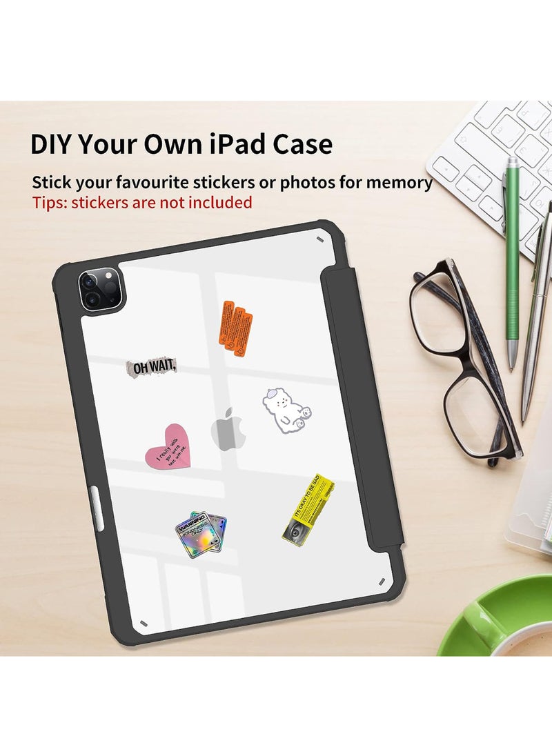 Rock Pow - Case Cover For Apple iPad Pro 11 inch (2022/2021/2020/2018) Generation with Pencil Holder, [Support Apple Pencil Charging and Touch ID], Clear Transparent Case with Auto Wake/Sleep - Image 1