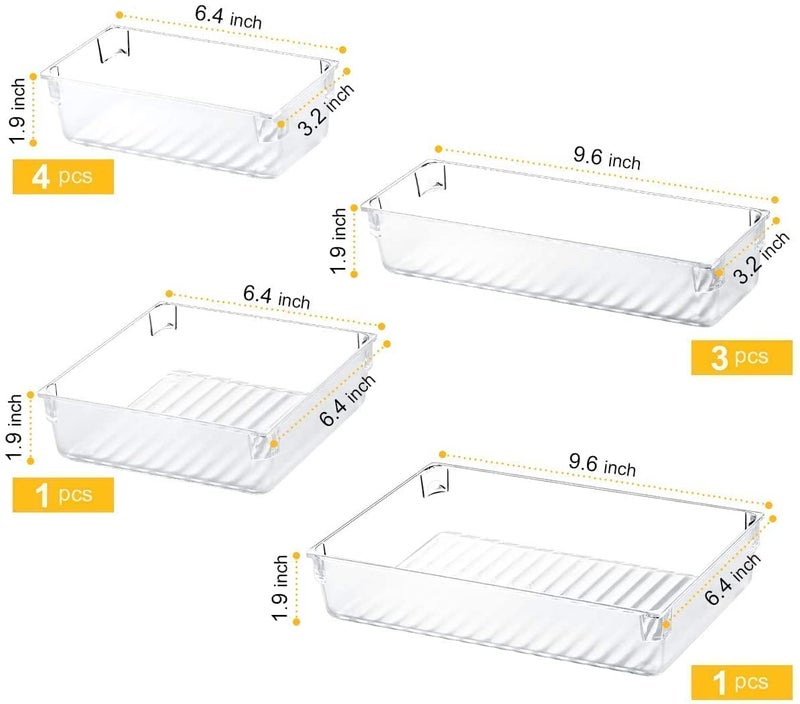 Topinon Desk Drawer Organizer Trays Various Size Bathroom Organizer Storage Tray for Makeup, Jewelries, Utensils, Bedroom Dresser Office and Kitchen-Clear (9 pc Set) - Image 2