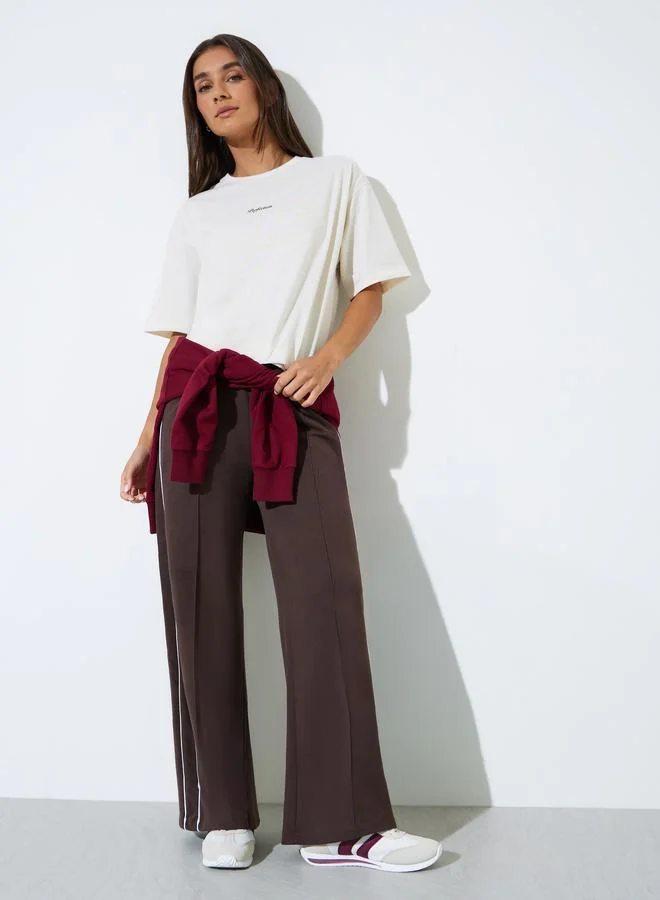 ستايلي Coffee Brown Wide Leg Joggers with Pintuck Detail