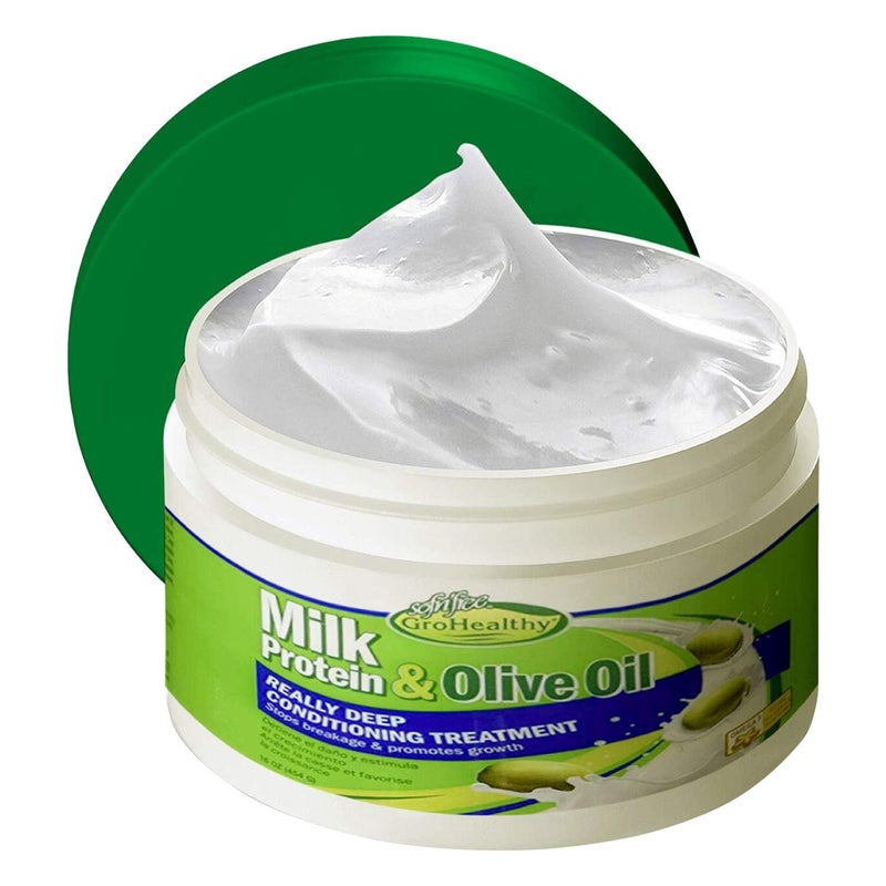 Grohealthy Milk Protein & Olive Oil Hair Deep Conditioning Treatment Hair Mask Strengthens, Repairs, Stops Breakage and Promotes Growth for Soft, Healthy, Manageable Hair - Sofn’Free GroHealthy Single - Image 1