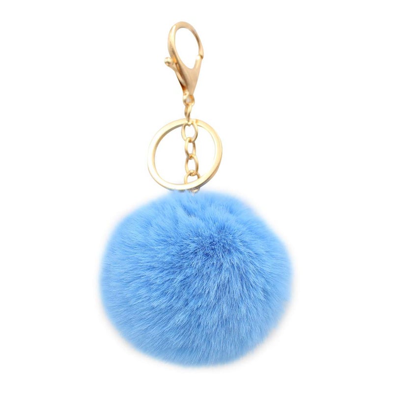 Real Sic Pom Pom Keychain - Faux Fur For Girls Women Backpack Purse Gift (Powder Blue) - Image 1