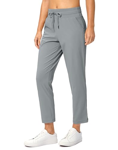 Soothfeel Womens Pants with 4 Pockets 78 Stretch High Waisted Sweatpants Travel Athletic Work Golf Pants for WomenBright Grey Large - Image 1