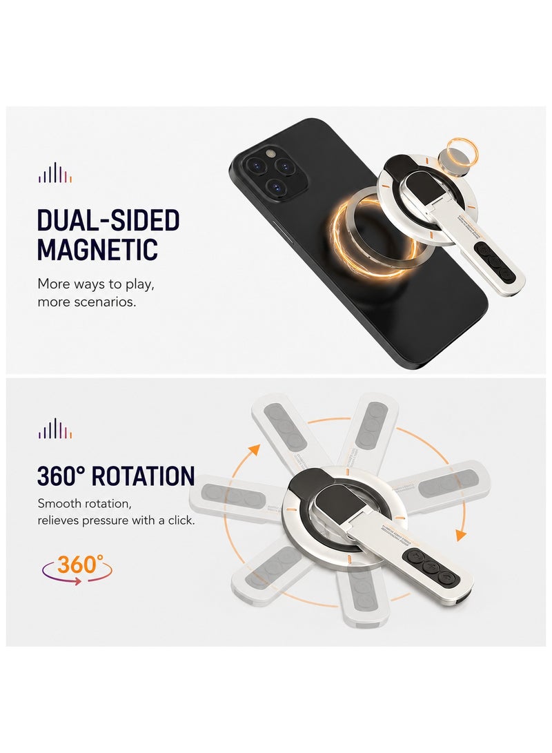 أو أوزون 3-in-1 Magnetic Phone Ring Holder, 360° Rotating Grip Stand with Foldable Kickstand, Strong Magnetic Phone Mount, Compatible with MagSafe Phones & Cases- Gold - Image 3