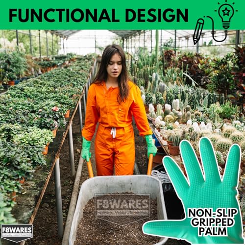 F8WARES 15 Inch Long Thick and Heavy Duty Reusable Nitrile Gardening Gloves - Waterproof Garden Gloves for Gardening Work, Home Garden and Farming Pack 1 Pair Large, Green - Image 4