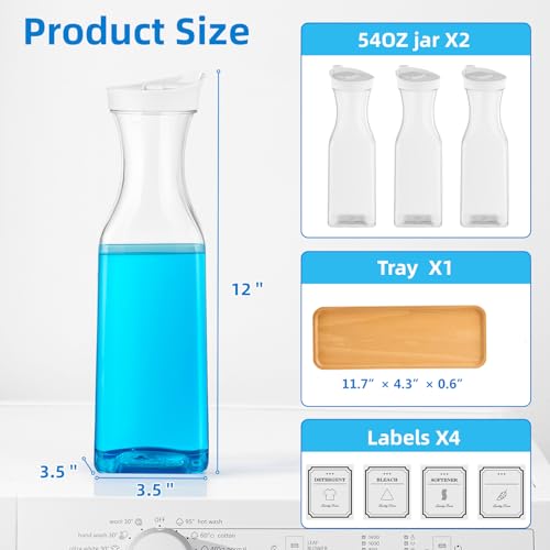 SUBEKYU Laundry Detergent Dispenser,54OZ Laundry Soap Dispenser,Liquid Laundry Detergent Container,Fabric Softener Dispenser with Bamboo Wood Tray,Laundry Room Organizer with 4 Labels - Image 2