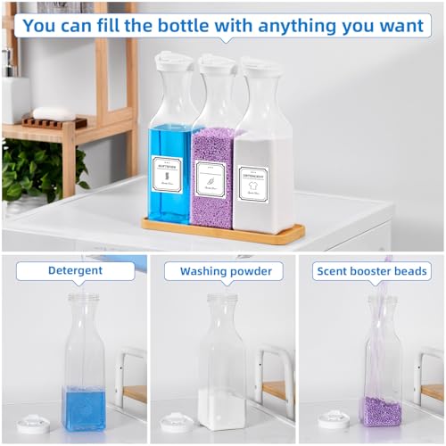 SUBEKYU Laundry Detergent Dispenser,54OZ Laundry Soap Dispenser,Liquid Laundry Detergent Container,Fabric Softener Dispenser with Bamboo Wood Tray,Laundry Room Organizer with 4 Labels - Image 5