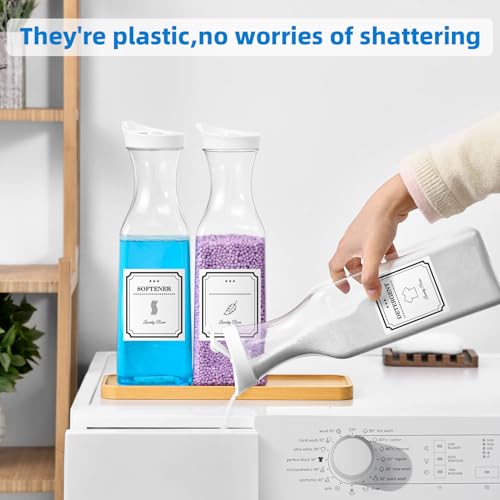 SUBEKYU Laundry Detergent Dispenser,54OZ Laundry Soap Dispenser,Liquid Laundry Detergent Container,Fabric Softener Dispenser with Bamboo Wood Tray,Laundry Room Organizer with 4 Labels - Image 3