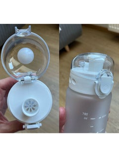 Arabest 780ml Large Capacity Water Bottle, Portable Plastic Water Bottle, Sports Water Bottle, With Pop-Up Lid and Time Mark Reminder Cream Cup, For Outdoor Sports and Fitness - Matte White  - Image 4