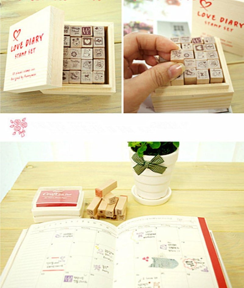 ALIMITOPIA Diary Stamp Set,Wooden Rubber Signet for Children DIY Scrapbooking Planner Card Making(25pcs,Love Heart) - Image 3